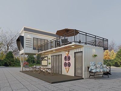 现代奶茶店 现代工业风集装箱 奶茶店 小吃店 咖啡厅