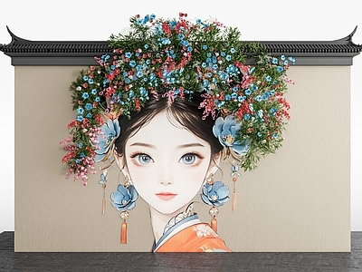 现代打卡墙 墙绘 藤蔓 鲜花美陈 文化墙 古建屋檐