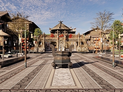 中式新中式商业街 山寨商业街 少数民族文化街区 山寨旅游景区商街 苗族侗族民族文化 山寨部落景区商街