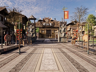 新中式中式商业街 少数民族寨子 神仙寨山寨寨门 山寨部落旅游景区 原始部落山寨 远古部落寨子