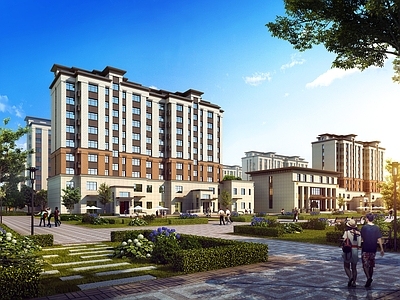 新中式现代商业街 新中式商业街 沿街住宅楼