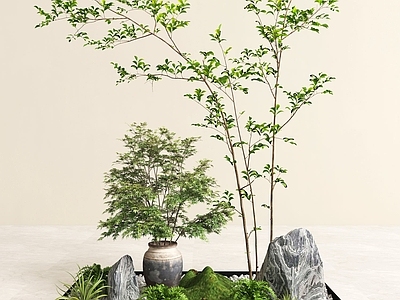 现代中古室内景观 园艺景观绿植盆景 端景 楼梯景观