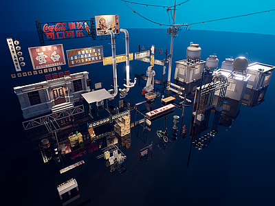 医疗器材 赛博朋克蒸汽波 怀旧复古八十年代 老街小巷胡同 杂物架子电箱