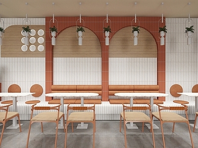 现代北欧快餐店 快餐店 汉堡店 植物 餐厅卡座 盆栽