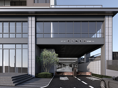 现代小区建筑 小区地下车库出入 地下车库入口 停车场入口 现代地库出入口 车库出入口