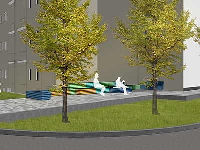 现代复古学校建筑 景观小品 学校廊道 宿舍楼