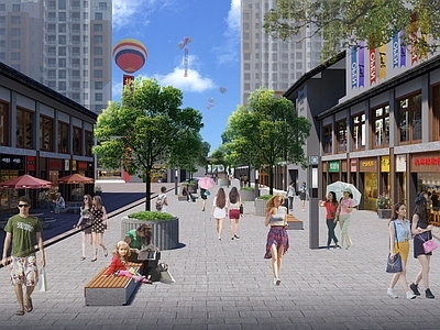 现代新中式商业景观 步行街 文化街 美食街 建筑