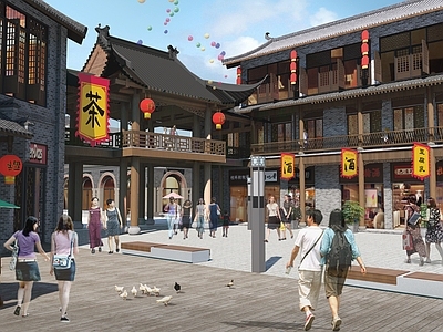 现代新中式商业景观 街区 步行街 文化街