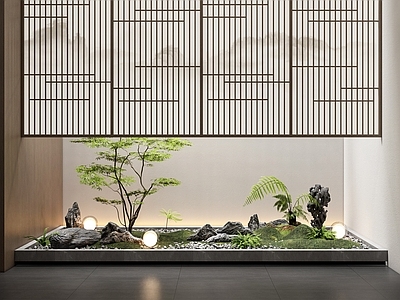 现代室内景观 景观造景 庭院小品 枫树景观树 植物堆 隔断