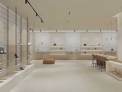 奶油现代商场 展厅 鞋专卖店