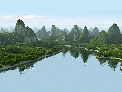 现代公园 现代桂林山水景观 湿地公园景观 山脉群山湖泊 大树山脉湖湿地 湖边湿地景观