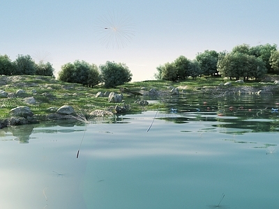 现代公园 现代湿地公园 湖边景观 生态湿地公园 溪流 蒲公英 湖 植物大树石头小草