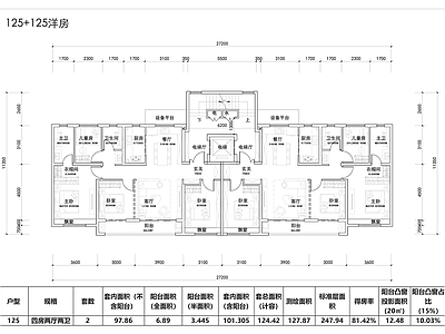 现代住宅楼建筑 T2洋房住宅 洋房T2户型 现代洋房住宅平面 125户型平面 住宅楼建 平面图