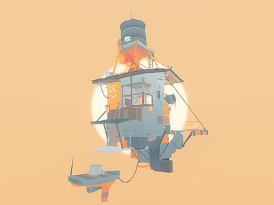 现代艺术风格建筑 卡通建筑 飞天小屋 赛博朋克小屋 科幻小屋 天空建筑