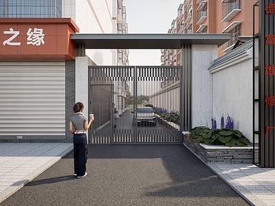 现代其他小品 老小区改造入口 小区改造入口大门 小区改造格栅大门 入口铁艺格栅大门 小区改造大门