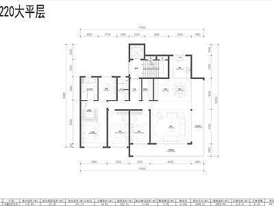 现代住宅楼建筑 220大平层户型 220大平层平面 住宅楼建 施工图