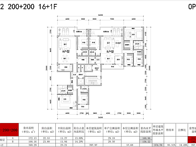现代住宅楼建筑 T2高层住宅 200户型平面 200高层平面 住宅楼建 施工图
