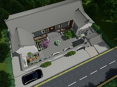 新中式乡村民房 新中式四合院 农村自建房 乡村民房 中式合院 庭院