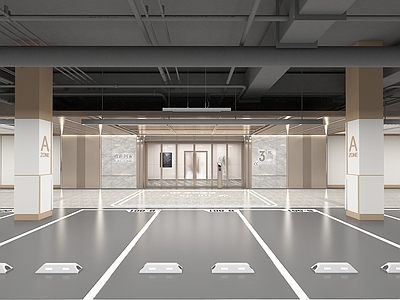 现代新中式室内停车场 车库 交通设施 墙柱面美化 灯箱 护角