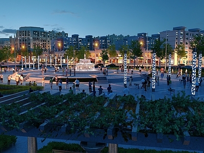 现代广场景观 现代城市夜景 广场景观 广场活动人群