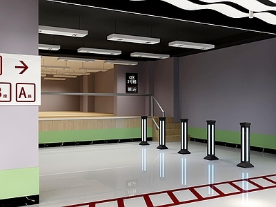 极简现代室内停车场 地下车库 交通设施 地面箭头 地坪 波浪