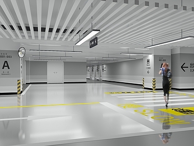现代室内停车场 地下车库 导视系统 停车场 坡道 交通设施