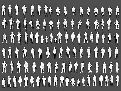 多人 3D立体人物 商业多人运动人物 简模白模多人 立体简模白模人物 多人立体白模组合