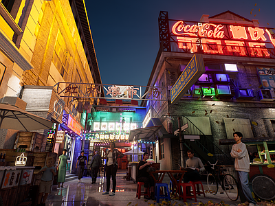 现代新中式餐饮建筑 民国风千禧年建筑 怀旧复古八十年代 酒吧夜市文创集市 旧改商业街 老街小巷胡同