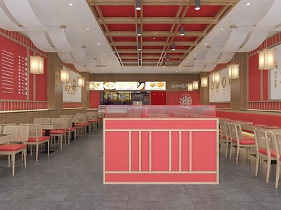 新中式中式快餐店 面馆店 快餐厅 卡座 收银台