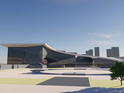 现代极简展览馆建筑 现代展览馆 曲线建筑 展示中心 科技图书馆