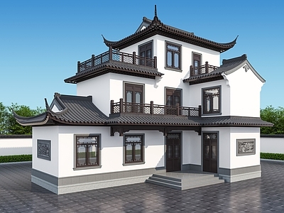 中式别墅 中式别墅 苏式合院 独栋别墅 苏式建筑 古建