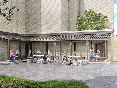 新中式中式古建筑 半廊 古建 坡顶