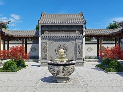 中式新中式四合院 中式四合院 庭院 新中式 砖雕
