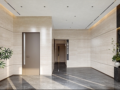 现代新中式电梯间 一楼前厅 电梯间 前厅
