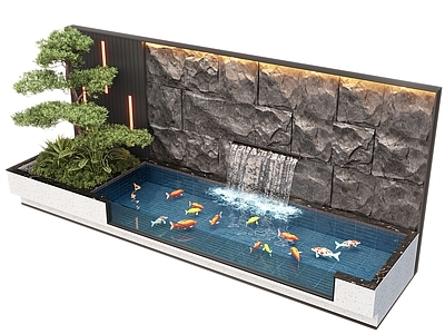 现代假山水景 现代庭院水景 水景墙 叠水 景观植物 鱼池