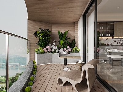 极简现代阳台 生活阳台 休闲阳台 绣球花 花园阳台