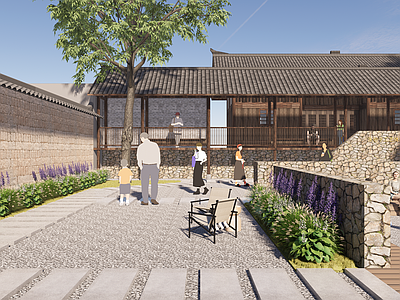 中古中式古建筑 中式古建 廊道 庭院