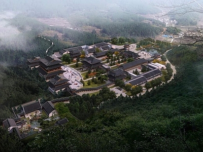 中式古建 古建寺庙 庐山大院寺
