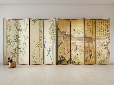 禅意新中式屏风 折叠屏风 宋代美学隔断 装饰植物摆件