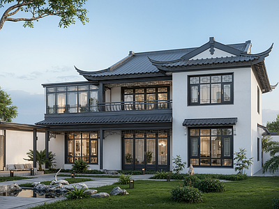 中式别墅 中式别墅 中式合院别墅 独栋别墅 二层别墅 农村自建房别墅