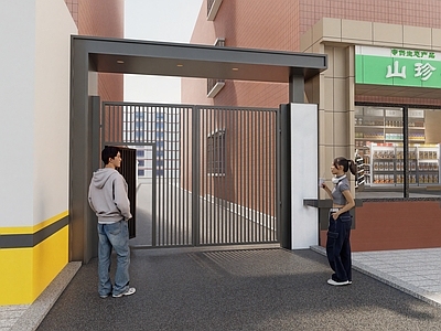 现代其他小品 小区改造入口大门 入口大门改造 铁艺格栅大门 铁艺入口大门