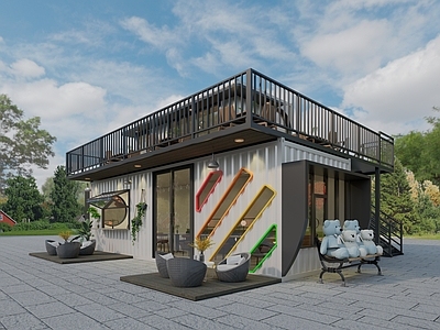 现代奶茶店 现代工业风集装箱 奶茶店 小吃店 咖啡厅