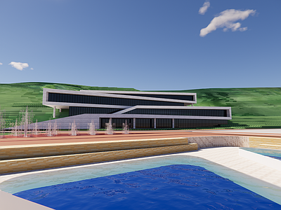 现代轻奢展览馆建筑 山丘艺术馆 山地建筑