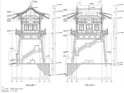 仿古建筑 钟楼 钟鼓楼 寺庙 斗拱 飞檐翘角 施工图