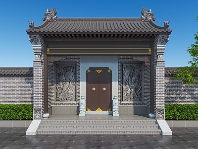 中式民宿门头 大门 别墅大门 庭院门 入户门 徽派门头