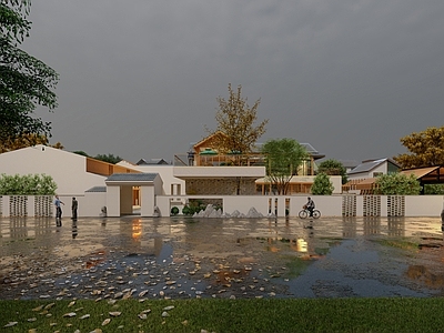 现代新中式别墅庭院 现代庭院 新中式庭院 别墅庭院 中式庭院