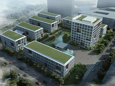 现代厂房 现代工业园区 厂房 多层办公楼