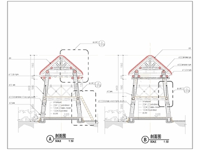 现代亭子 茅草亭 景观亭 木亭 观鸟塔 施工图
