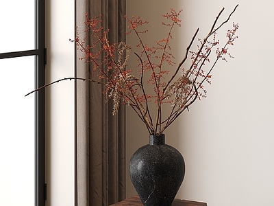 中古侘寂花艺 花瓶花艺 干支 红浆果 干花干果