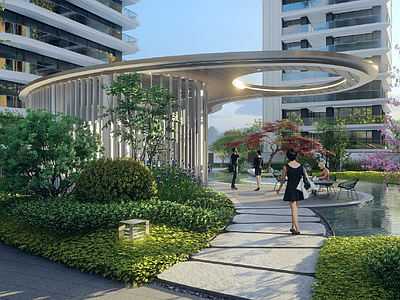 现代廊架 异型特色廊架 异形廊架 风雨连廊 钢结构廊架 弧形廊架 施工图